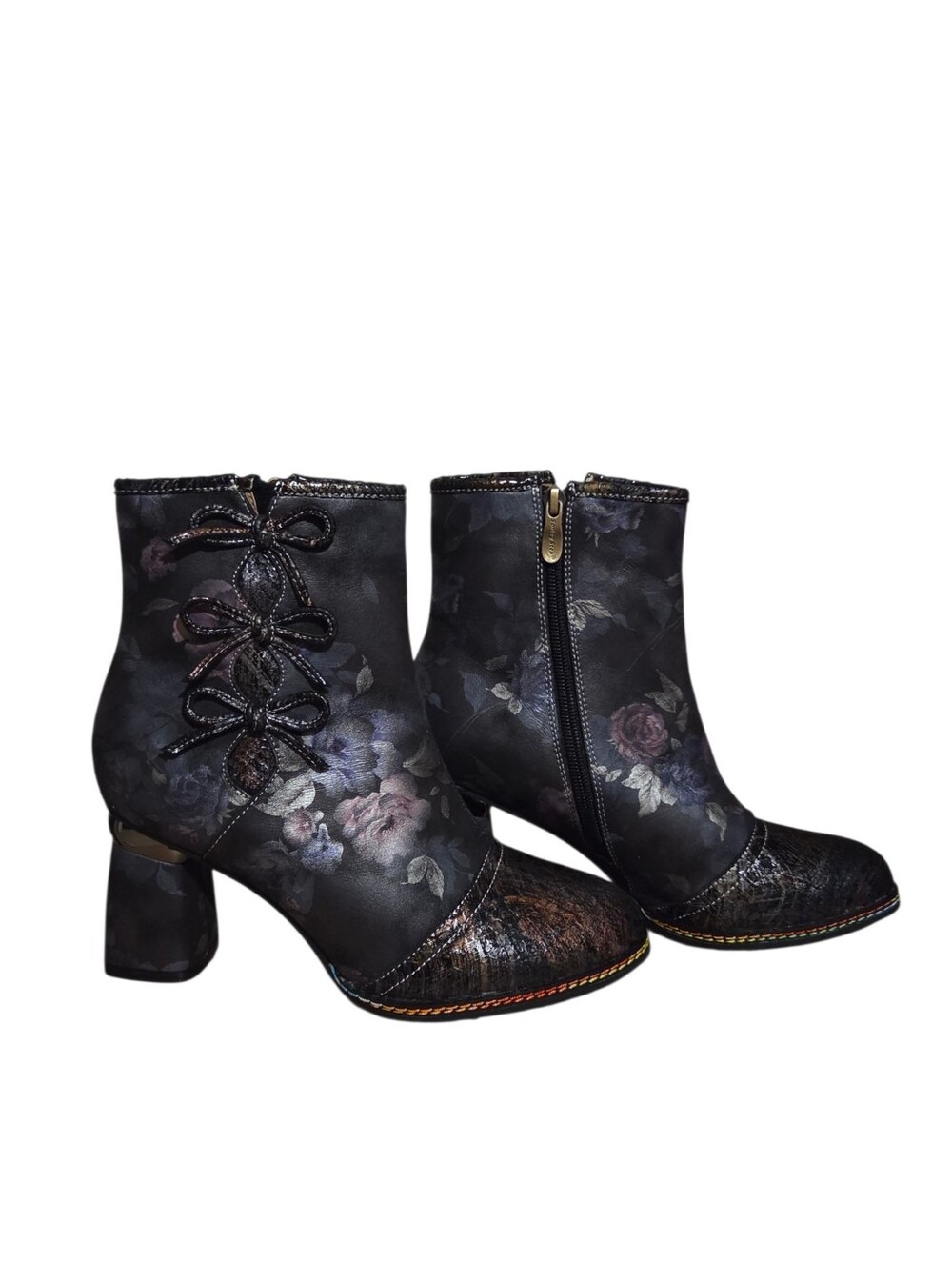 L'Artiste Womens Boots Size 7.5/38 Floral Leather Zip Victorian Gothic Romance - Picture 3 of 10